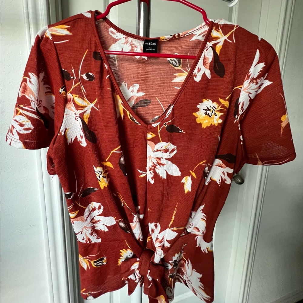 Elegant Floral Tie-Front Blouse